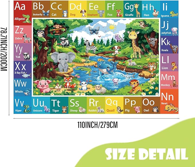 ABC Rug for Kids Room, ABC Baby Mats for Floor Toddlers, Alphabet Play Mat Elementary Preschool Kid's Rugs with Animal Illustrations - (78.7X59 Inches)