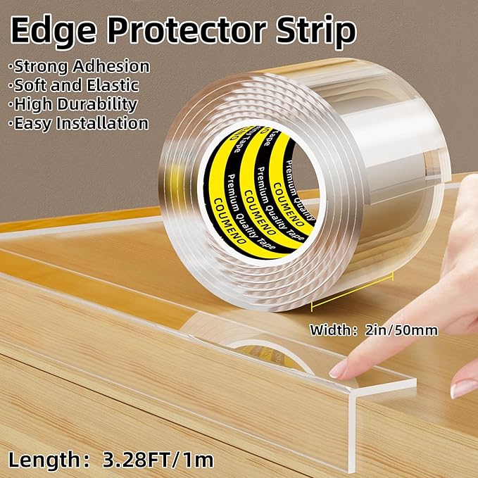 2Pack Clear Edge Protector,Safe Corner Protector, Anti-Sharp Edge Protector, for Furniture, Drawers, Tables, Cabinets 2inX3.28FT
