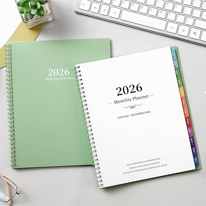 2026 Monthly Planner/Calendar - 2026 Planner, JAN 2026- DEC 2026, Planners with Colorful Tabs, Monthly Planners 2026 for Daily Organizing - Waterproof Cover (8" x10", Note Pages, Green)