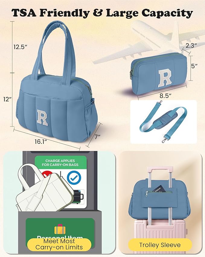 Initial Duffle Bag, Yoga Bags for Women，Overnight Bag with Wet Pocket，Lightweight Work Bags Personalized Gym Tote with Makeup Pouch-Gift for Women, Mom