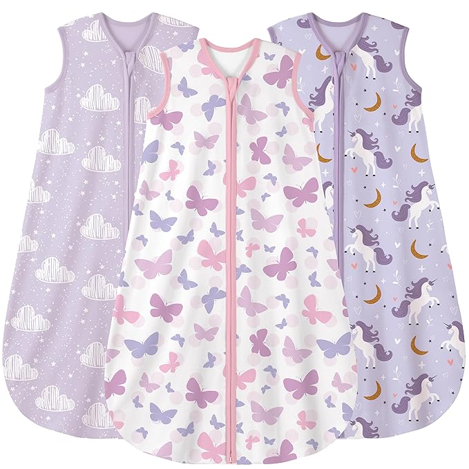 Yoofoss Baby Sleep Sack 12-18 Months Baby Wearable Blanket 100% Cotton 2-Way Zipper TOG 0.5 Toddler Sleeping Sack 3 Pack, Lightweight Sleep Sacks for Babies(Large)