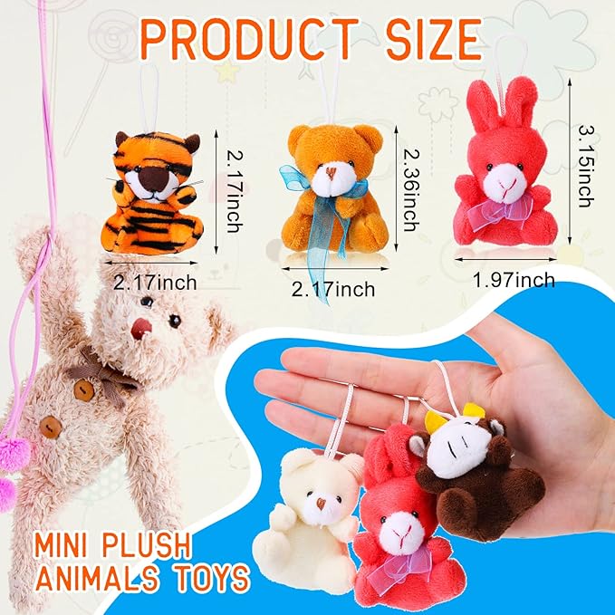 60 Pack Mini Stuffed Animal Bulk Small Plush Animal Toys Miniature Stuff Animal Keychain Set for Easter Egg Party Favors, Valentine‘s Day Gift, Goodie Bag Fillers, Carnival Prizes, Classroom Rewards
