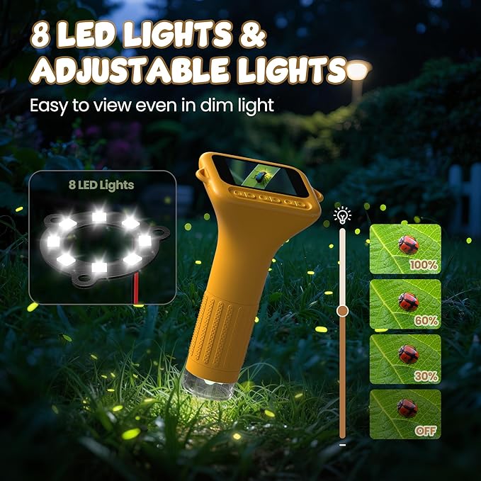 Handheld Microscope for Kids Portable Pocket Digiscope - 2" IPS HD Screen 1000X Digital Microscopes Camera PC Compatible 3-12 Year Old Girl Boy Science Edu Fun Birthday Gifts Toys