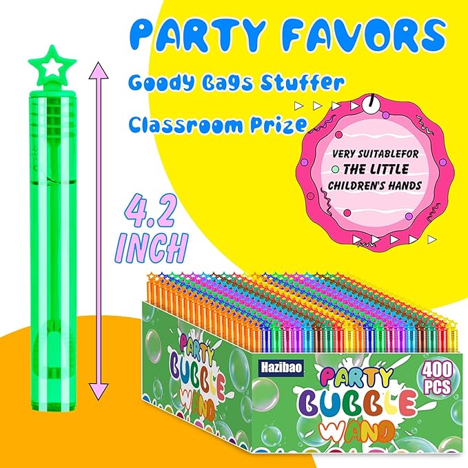 400 Pack 10 Colors Bulk Bubble Wands,Party Favors Bubbles Wand for Kids,Perfect for Summer Outdoor Toys,Goody Bags Stuffer Bubbles,Carnival Prize,Birthday,Wedding,Classroom