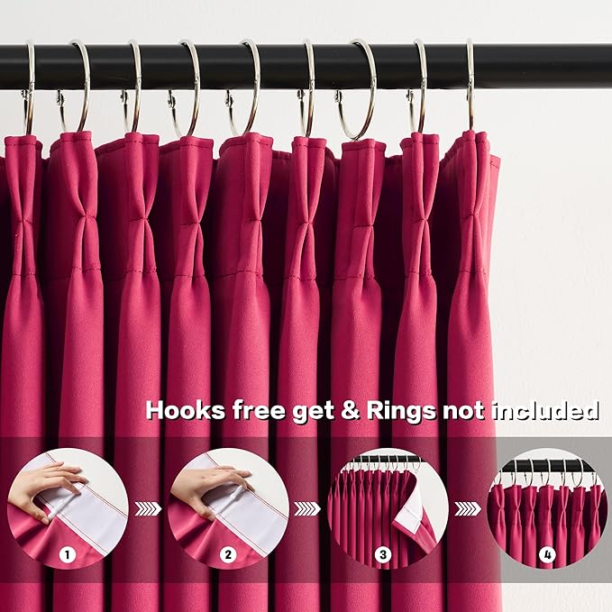 KEQIAOSUOCAI Pinch Pleated Hot Pink Blackout Curtains 63 Inches Long, Sound & Light Reducing Room Darkening Drape for Girl's Bedroom(Hot Pink, 2 Panels, W40 x L63)