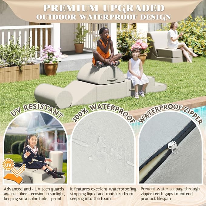 jela Foam Blocks 6Pcs Soft Play Equipment Waterproof Fabric, UV Resistant Toddler Climbing Toys Indoor& Outdoor Soft Play Climbing for Toddlers, Lightweight Climbing Blocks for Babies, Kids (Sand)