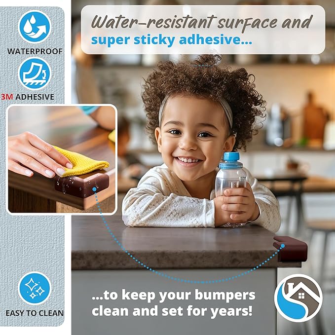 8-Pack Corner Protectors Baby Proof, Furniture Corner and Edge Safety Bumpers, Soft Rubber Foam Cushion Covers, 3M Taped Corner Guards, Baby Child Proofing Pads, Table Corner Protectors, Brown