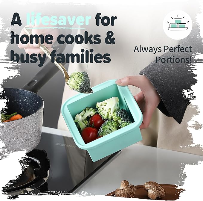 2-Cup Silicone Freezer Trays with Lids – Perfect for Meal Prep, Portion Control, and Easy Freezing-Meal Prep Container Molds for Soup,Leftovers (Bondi Mint, 2 Pack)