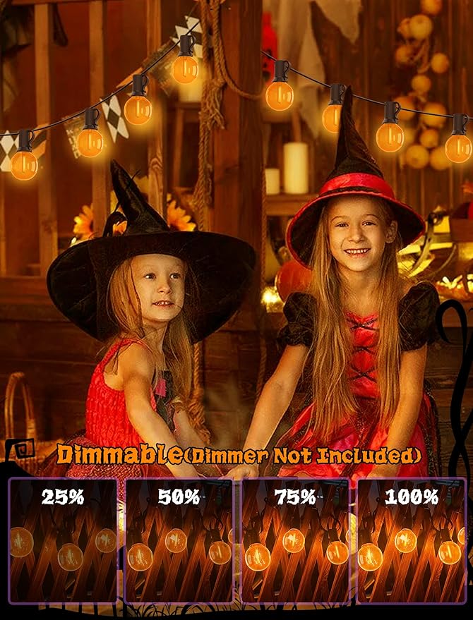 Halloween Orange String Lights, 25Ft G40 Outdoor Halloween Decorations Lights with 27 LED Shatterproof Orange Globe Bulbs, Hanging Patio Lights for Christmas Backyard Holiday Fall Party Garden Decor