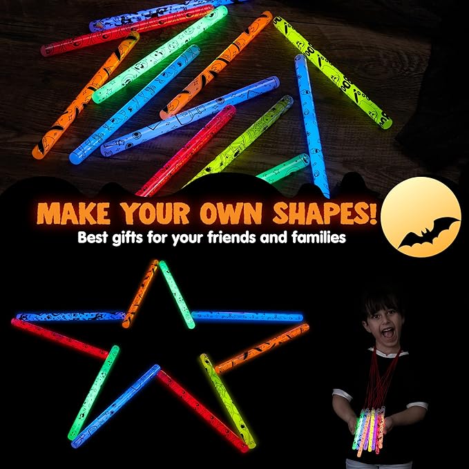JOYIN 30 Pcs Halloween Glow Sticks Bulk Party Pack, Hanging Wands in 8 Design, 6 Color Light Up Stick for Kid Glow in The Dark Halloween Party Favor Supplies, Goodie Bag Filler, Trick or Treating Gift