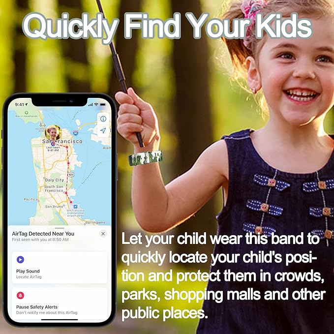 2 Pack Waterproof AirTag Bracelet for Kids, Hidden Printed Wristband for Apple Air Tag, Silicone AirTag Holder GPS Tracker Case for Band for Child Toddler, Secure Anti-Lost Protection(Camouflage)