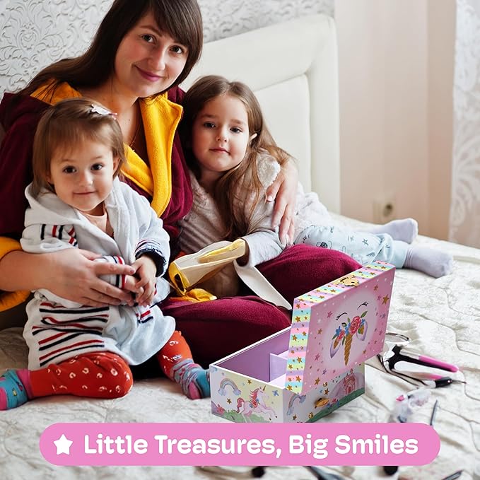 Jewelkeeper Girls Musical Jewelry Box - Durable Pine Fiberboard with Violet Lining - Kids Jewelry Box - The Beautiful Dreamer Tune - Gifts for Girls - Unicorn Jewellery Box - 6x4x3.5in