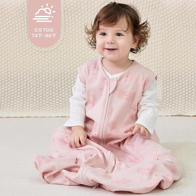 JELLYMONI Baby Sleep Sack 0-6 Months 0.5 Tog Wearable Blanket for Baby, 100% Cotton 3 Pack Infant Toddler Sleeping Sack Lightweight Soft 2-Way Zipper Sleepsack