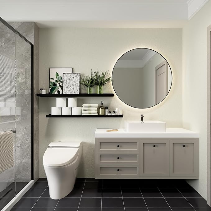 35.4 Inches Long Floating Shelves Wall Mounted, 2 Set Modern Black Wall Shelf for Bedroom, Nursery Book Shelf with Lip, Picture Ledge Shelf for Wall Decor Living Room Bathroom Kitchen- Black