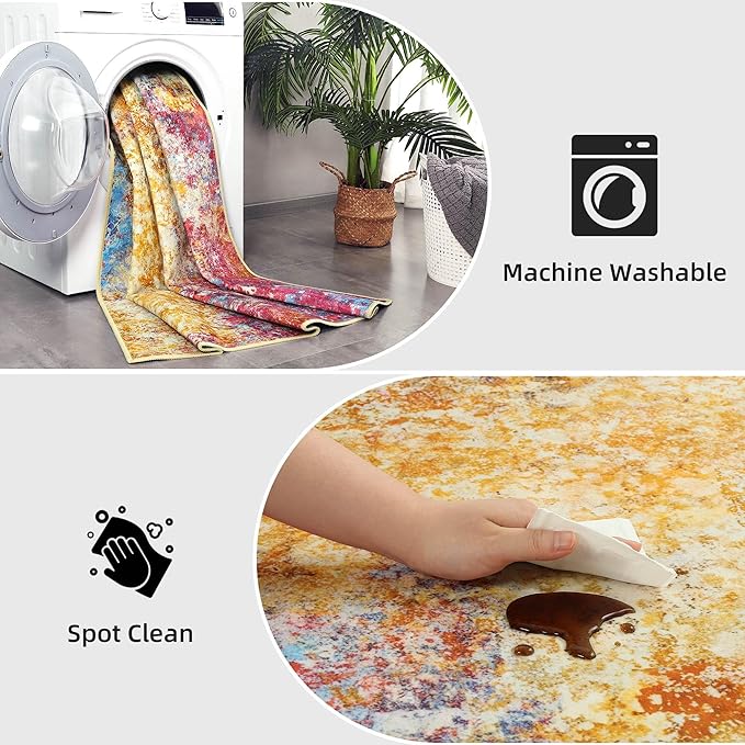 Kelarea Living Room Rug, 5x7 Modern Abstract Washable Rugs, Colorful Non Slip Low Pile Carpet, Stain Resistant Rugs for Bedroom, Dining Room, Nursery, Home Office