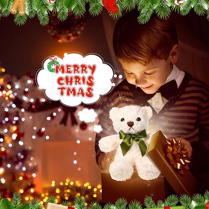 HyDren 12 Pack Bear Stuffed Animals 10 Inch Operation Christmas Bulk Items Small Bear Party Favors Plush Toys for Baby Shower Centerpiece Christmas Birthday Gifts(Light Brown)