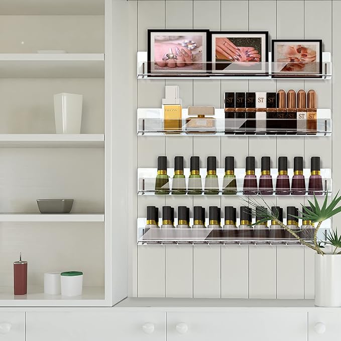 8 Pack 15 Inch Clear Acrylic Shelves, Clear Kids Floating Bookshelf for Kids Room, Modern Nail Polish Rack Sunglasses Essential Oil Picture Ledge Display Toy Storage Wall Shelf