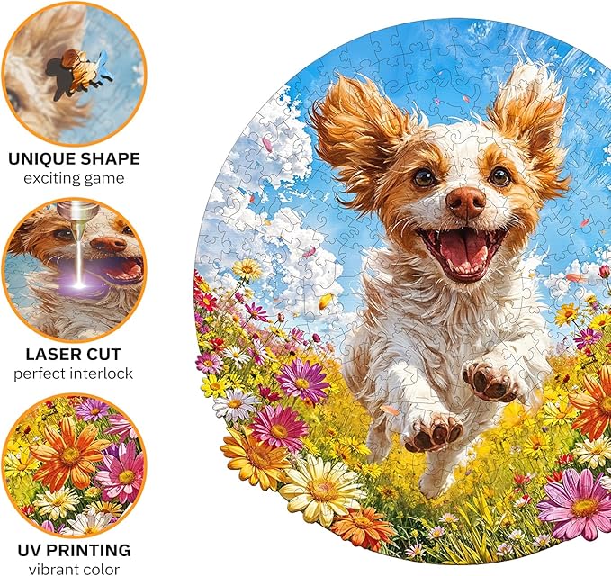 Jigfoxy Wooden Puzzles for Adults, Running Puppy Wood Puzzles Adult, Unique Animal Shape Wooden Jigsaw Puzzles for Adults, Birthday Gifts for Puzzle Lovers, Family, Friend (S-8 * 8.3in-108pcs)