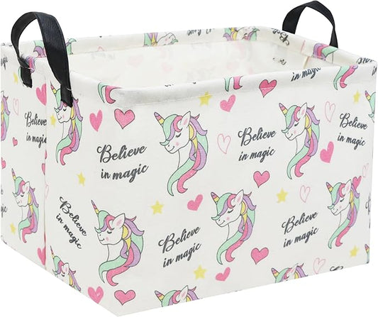 HIYAGON Rectangular Unicorn Basket Gift Baskets Empty Cute Storage Bin with Handles Nursery Room Decor(Unicorn)