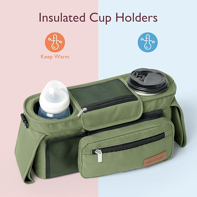 Momcozy Universal Stroller Organizer with Insulated Cup Holder Detachable Phone Bag & Shoulder Strap, Fits for Stroller like Uppababy, Baby Jogger, Britax, BOB, Umbrella and Pet Stroller