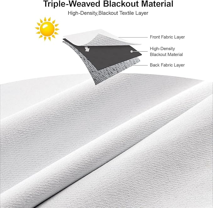 Joydeco Faux Linen Blackout Curtains for Bedroom,White Blackout Curtains 84 inches Long,100% Blackout Solid Thermal Insulated Window Drapes Luxury Decor for Living Room（W52xL84 Inch,White）