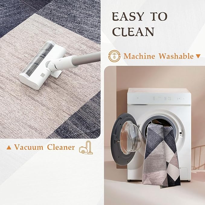 HOMFINE Washable Modern Area Rug - Geometry Style 6x9 Rugs for Living Room, Bedroom, Machine Washable Rug Soft Non Slip Non Shedding Area Rug - Green, 6'x9'