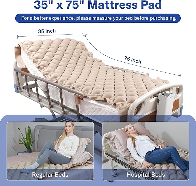 Alcedo Alternating Air Pressure Mattress Pad for Bed Sore and Ulcer Prevention, Hospital & Home Use Medical Mattress Topper for Bedridden Patient, Adjustable Ultra Quiet Pump and Waterproof Cushion