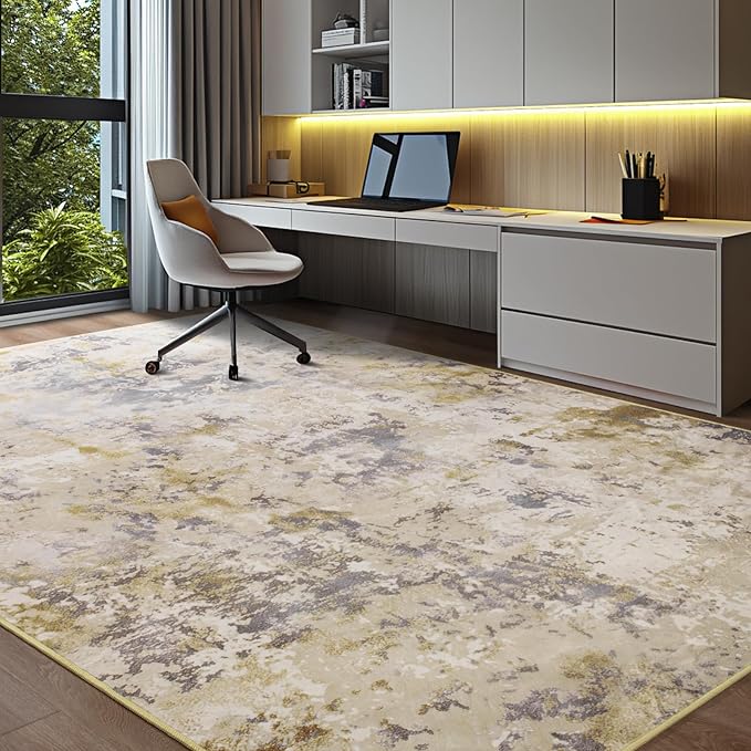 Kelarea 6x9 Rug for Living Room, Beige Washable Non-Slip Rugs, Modern Abstract Large Rugs Low Pile Soft Carpet for Bedroom, Kitchen, Dining Room, Classroom, Dorm, Nursery, Home Office