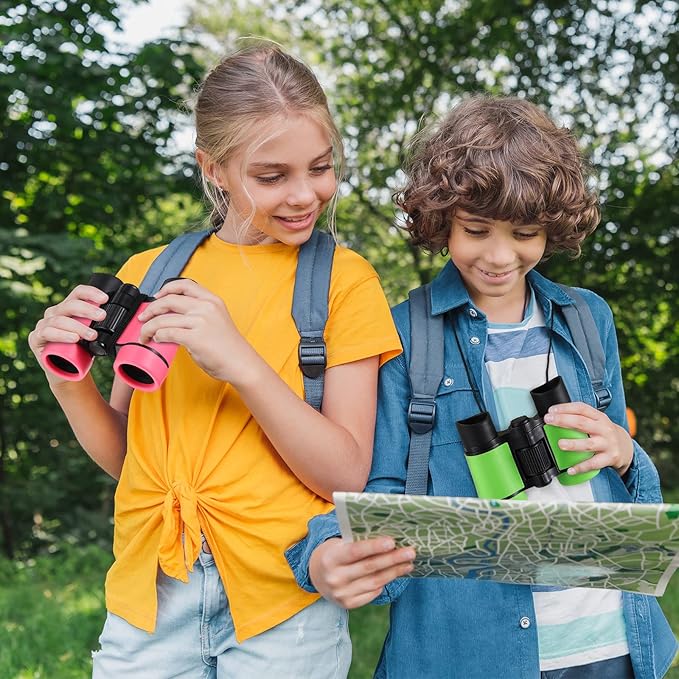 12 Pcs Kids Binoculars - Shock Proof, Folding, Small Telescope for Age 3-12 Boys & Girls - Educational Learning Binoculars for Hunting, Bird Watching, Camping & Outdoor