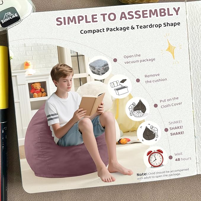 2FT Bean Bag Chair, Comfy Bean Bag Chairs with Memory Foam Filled, Fluffy Beanbag Sofa with Dutch Velvet Cover,Teardrop BeanBag Chairs for Living Room, Playroom - Dusty Pink