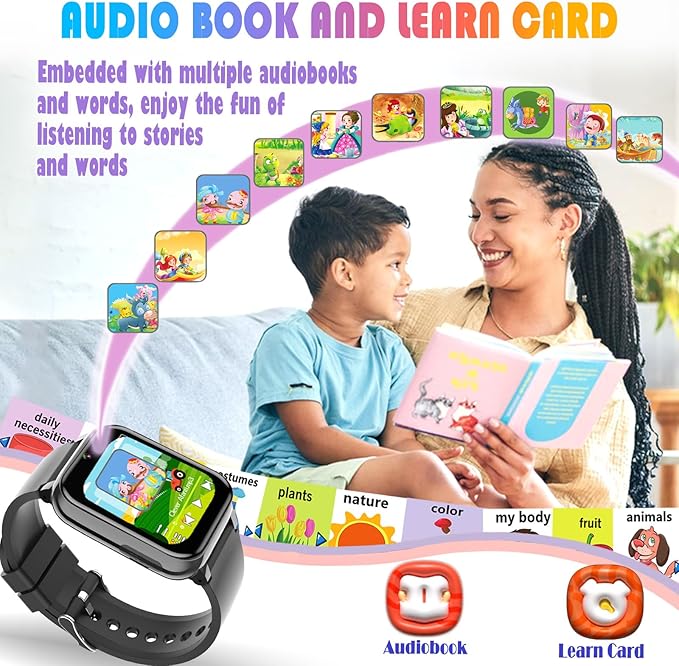 Goodatech 1.69'' Kids Smart Watch for Kids Boys Girls, Camera,26 Puzzle Games,Video Music Player,Pedometer,Alarm Clock, Learning Education Toys Gifts for 4-12 Years Children (Black)