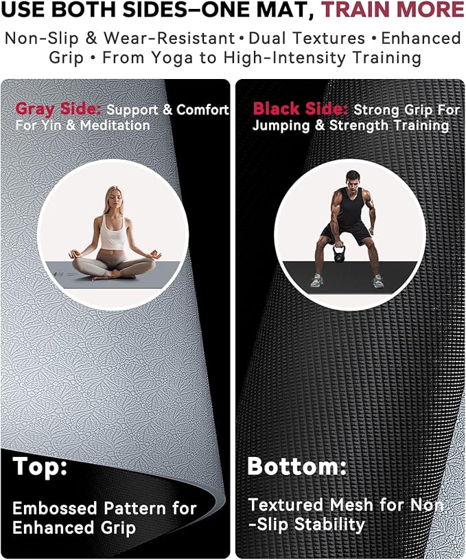 HAPBEAR Large Yoga Mat - 72"x36" Extra Wide Exercise Mat - 1/4" Thick Dual Color PVC | Anti-Slip Surface & High Cushioning - Ideal for Yoga, Pilates & Home Workouts - Bonus Mesh Bag