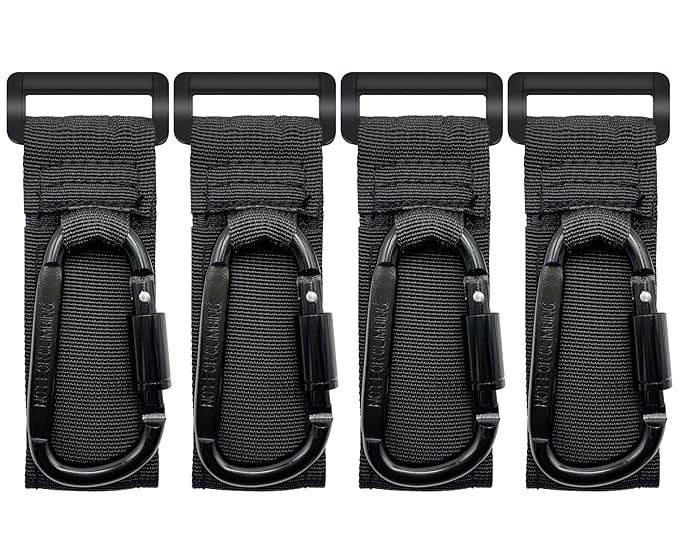 4 Pcs Baby Stroller Hook, Carry 30 lbs per Stroller Carabiner Clip, Adjustable Baby Stroller & Car Seat Hook for Hanging Diaper Bag, Wheelchair,Golf cart, Shopping and Pet Cart