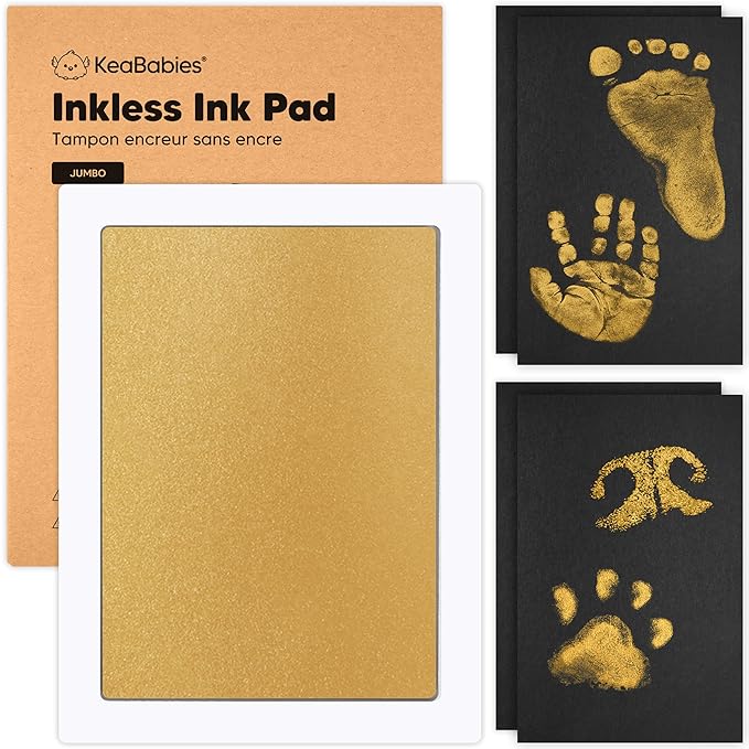 1-Pack Inkless Baby Hand and Footprint Kit - Mess Free Ink Pad for Newborn Keepsake, Dog Nose & Paw Print Kit, Clean Touch Ink Pad for Baby Hand & Footprints, Ideal New Mom Gifts (Gold, Jumbo)