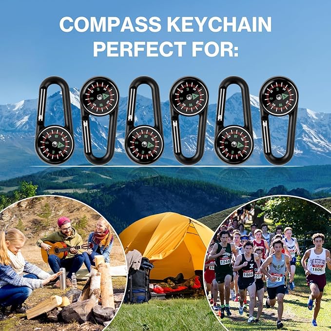 12 Pcs Mini Compass Keychain for Kids Bulk, Small Pocket Magnetic Compass Survival Hiking for Outdoor Survival Camping Party Backpacking Accessory