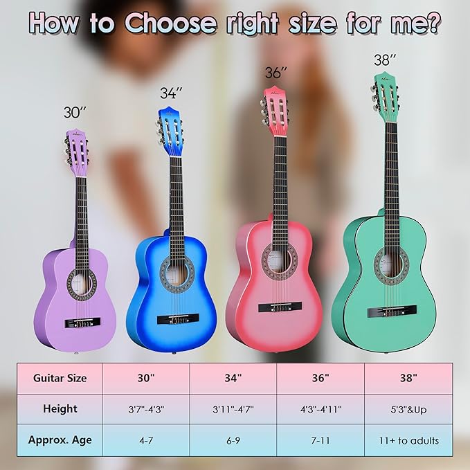 ADM Beginner Acoustic Classical Guitar 38 Inch Nylon Strings Wooden Guitar Bundle Kit for Kid Boy Girl Student Youth Guitarra Online Lessons with Gig Bag, Strap, Tuner, Strings, Blue
