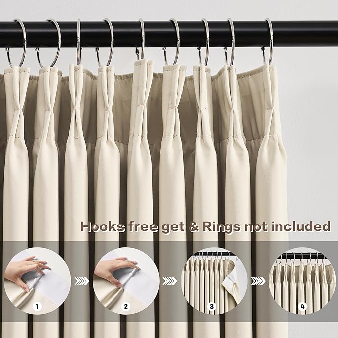 KEQIAOSUOCAI Cream Beige Curtains 63 Inches Long, Summer Heat Thermal Insulated Pinch Pleat Viral Black Out Drapes Cute Window Drapes for Bedroom(Pinch Pleated,40"x63"x2 Panels)
