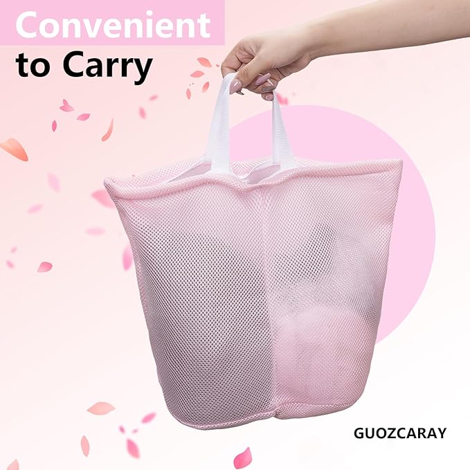 2 Pcs laundry bag with handles mesh laundry bags washing machine laundry totes travel storage and sorting bag for Clothes laundry bag for delicates(Pink2N)