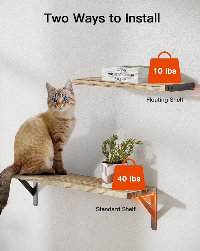 AMADA HOMEFURNISHING Long Wall Shelves, Rustic Farmhouse Style, Wood Floating Shelves for Wall Decor, Bathroom & Bedroom Storage, Living Room Book Shelves, 6pcs