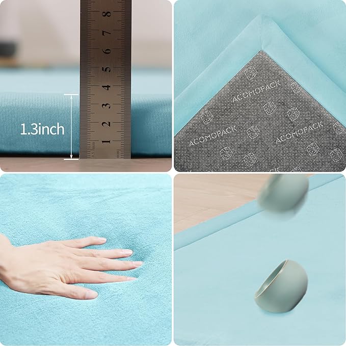 ACOMOPACK Baby Play Mat for Floor 1.3" Thick Memory Foam Play Mats 71"×79" Tummy Time Crawling with Non-Slip Bottom for Living Room,Nursery,Soft Velvet Playpen for Kids,Infants（Light Blue）