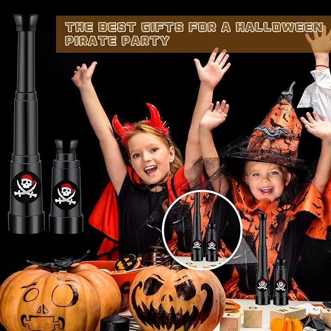30 Pcs Halloween Pirate Telescope Bulk Pirate Party Favors Mini Plastic Monocular Telescope Toddler Spyglass Toy for Treasure Pretend Cosplay Birthday Party Black 2.6" to 5.5"