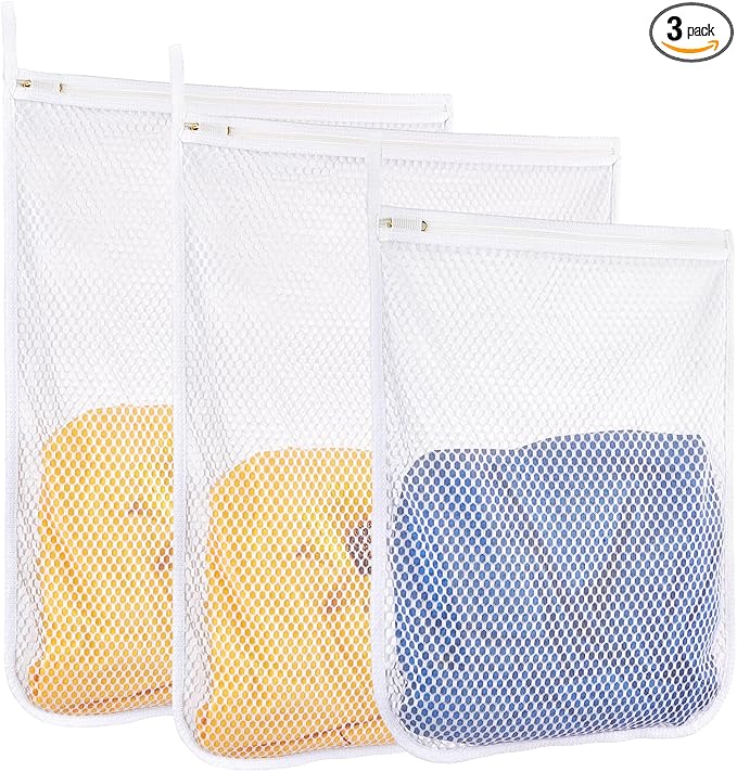 3 pcs Durable Honeycomb Mesh Laundry Bags for Delicates 16" x 19" (2 Large) 12" x 15" (1 Medium)