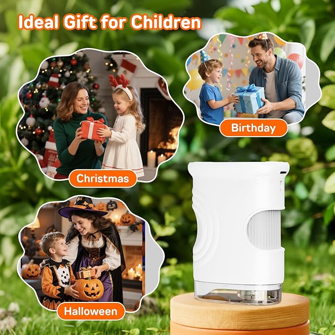 Handheld Microscope for Kids with 2" Screen, Pocket Microscope Magnifying Glass for Kids, Portable STEM Toys for Age 5 6 7 8 9 10 11 12, Photo & Video Edu Gift USB Rechargeable - White