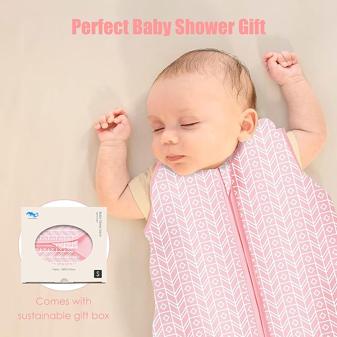 SWEET DOLPHIN Baby Sleep Sack 0-6 Months - 100% Cotton 2-Way Zipper TOG 0.5 Infant Wearable Blanket, Newborn Essentials Toddler 3 Pack Sleeping Sacks - Pink