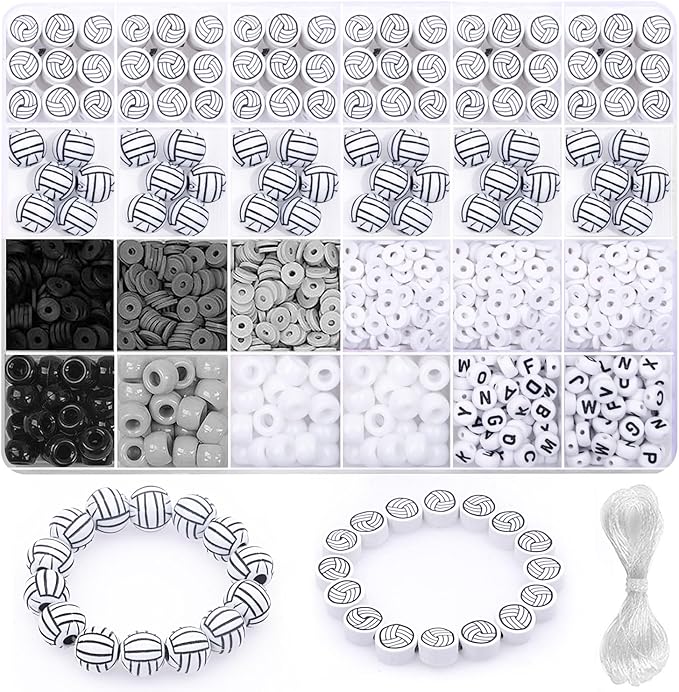 1600PCS Volleyball Sports Ball Polymer Clay Beads Charms for Friendship Bracelets Making Kit Cute Fun Beads DIY Arts Crafts Birthday Gifts for Kids Girls Volleyball Bead
