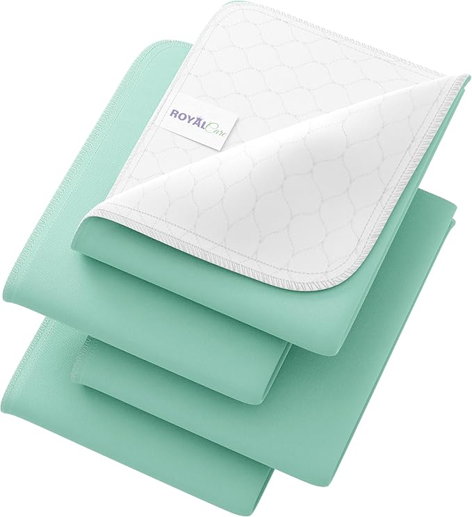 Incontinence Bed Pads - 4 Pack 34"x36" Reusable Waterproof Mattress Protectors - Highly Absorbent, Machine Washable - for Children, Pets and Seniors - Green - Royal Care
