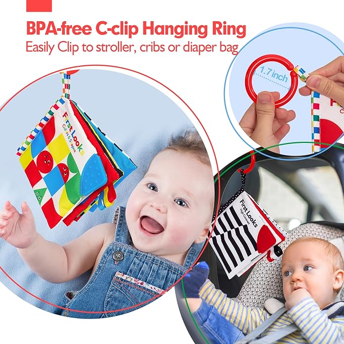 hahaland Baby Books 0-6 Months - 2PCS Infant Toys 0-6m Tummy Time Babies Toy Newborn Toys High Contrast Visual Development Sensory Book Baby Girl Boy Shower Gift