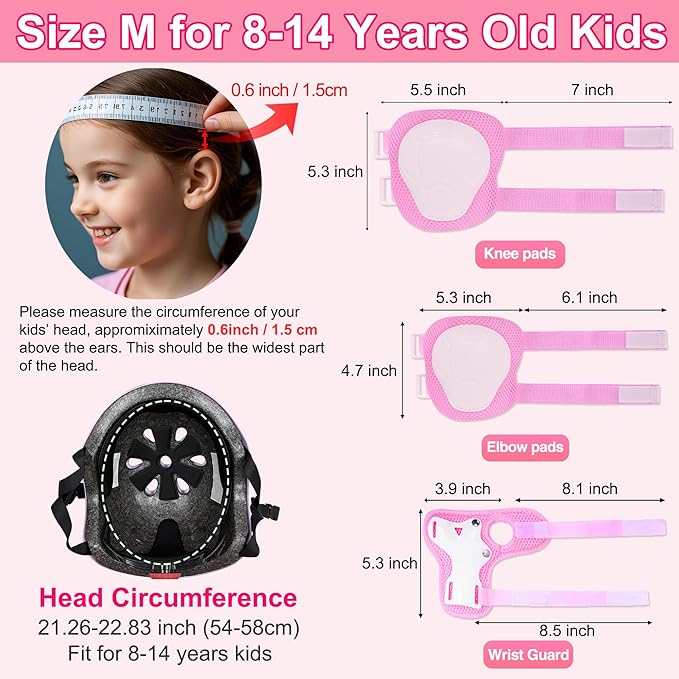Kids Bike Helmet with DIY Stickers and Knee Pads Elbow Pads Wrist Guard Set for Ages 3-8-14 Toddler Boys Girls Helmet for Roller Skates Cycling Skateboarding Bicycle Scooter