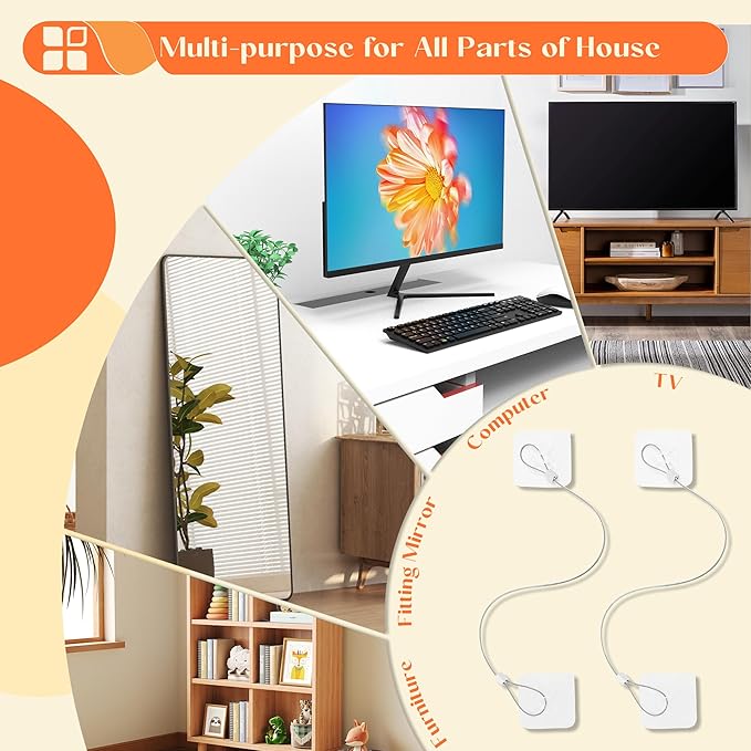 8 Pack 40" TV Safety Stainless Steel Straps Adjustable, Adhesive Anti-Tip Furniture Anchor for Flat Screen, TV and Furniture Safety Straps for Baby Proofing