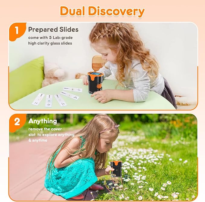 1000X Handheld Microscope for Kids 4K 2.0" Screen Rechargeable Mini Pocket Digital Microscopes w/Slides Kit Portable Edu Gift Age 4-6 8-12 Children Students